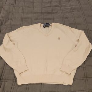Polo by Ralph Lauren Men's V-Neck Sweater in Cream Size L!